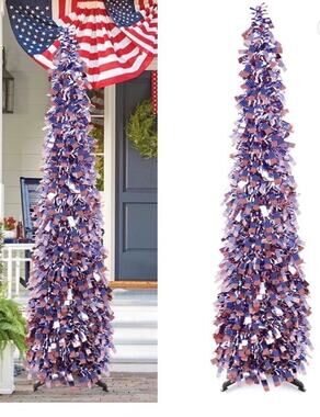 5FT 4Th of July Patriotic Pop-Up Decorations Tinsel Tree,Usa 250Th Anniversary